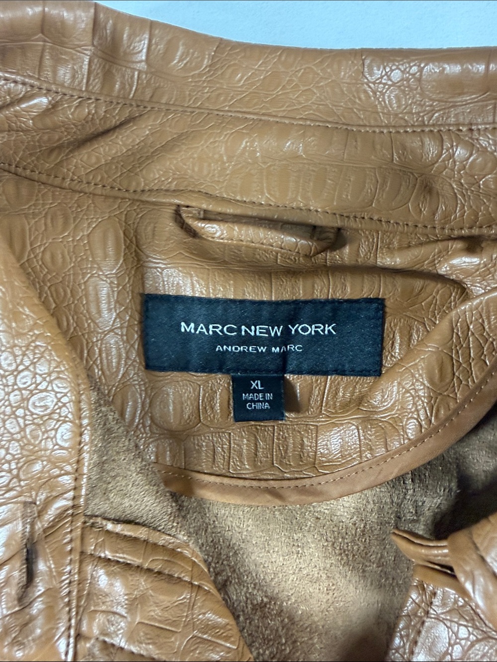 Marc Anthony Croc-Embossed Cognac Faux-Leather Belted Trench Jacket XL - Picture 4 of 11